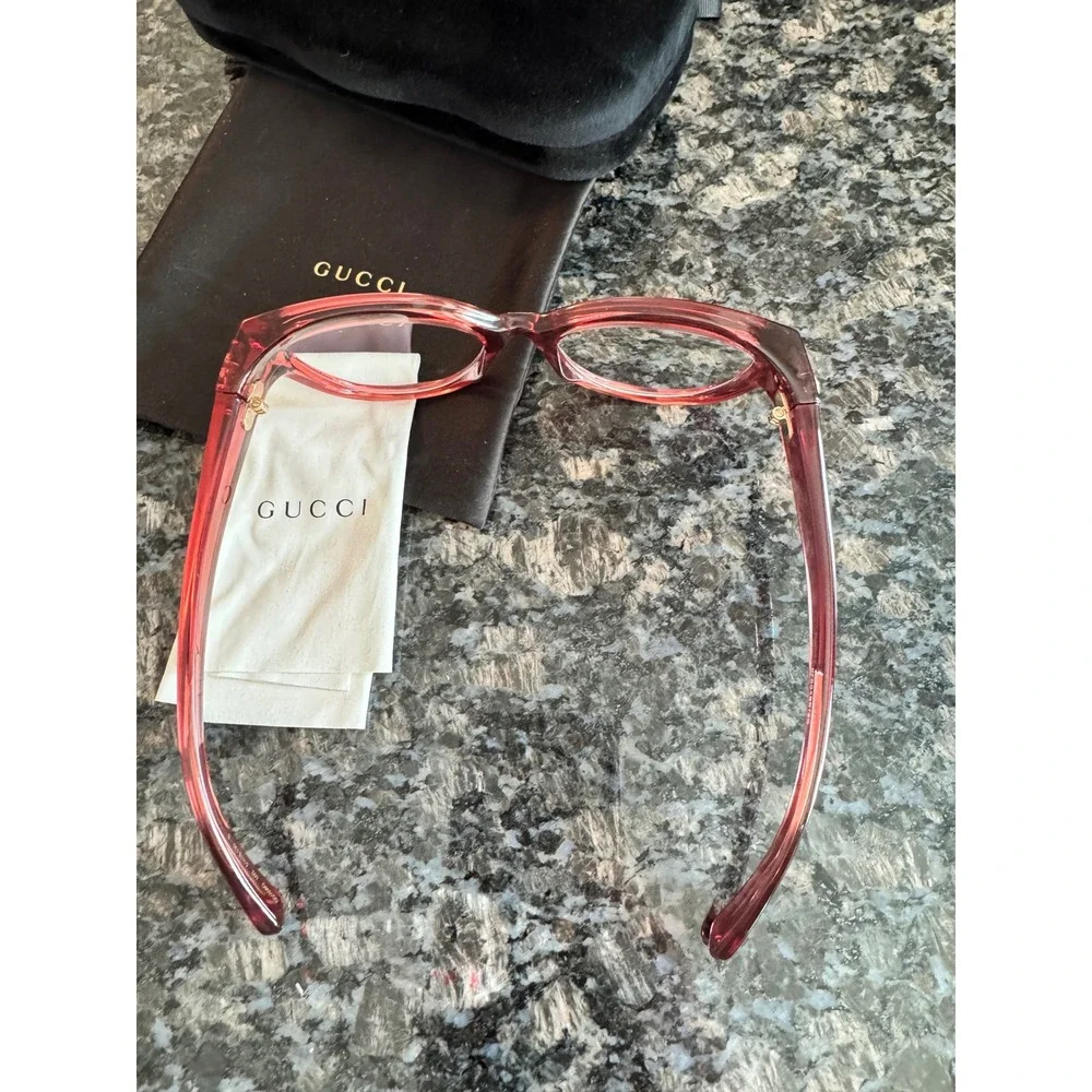 Gucci‎ GG1598O Pink Burgundy Cat Eye Optical Glasses Frames Gold Interlocking GG